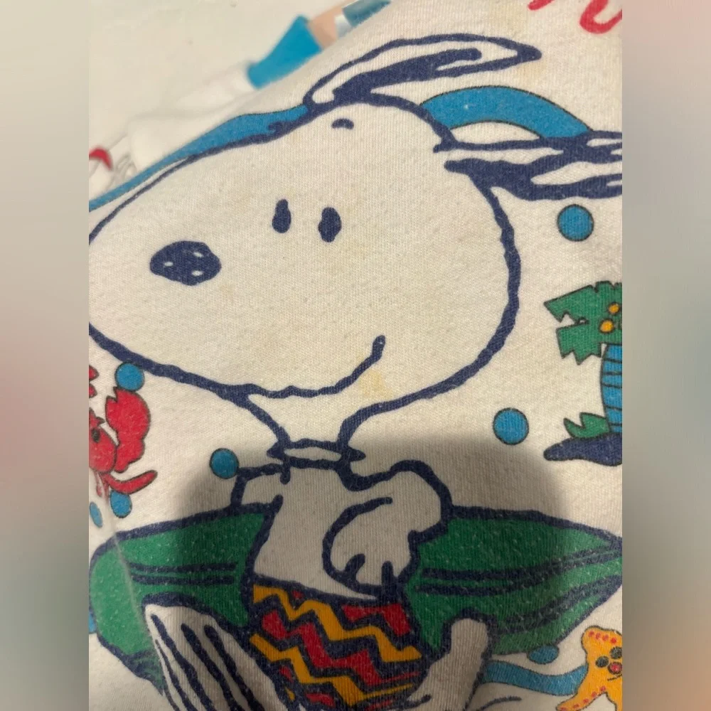 Vintage Peanut Snoopy Surf Short-Sleeve Tee - White & Turquoise